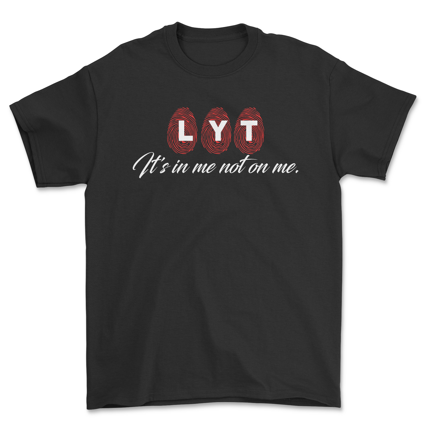 RED FINGERPRINTED BLK TEE
