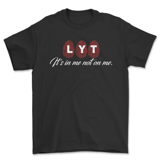 RED FINGERPRINTED BLK TEE